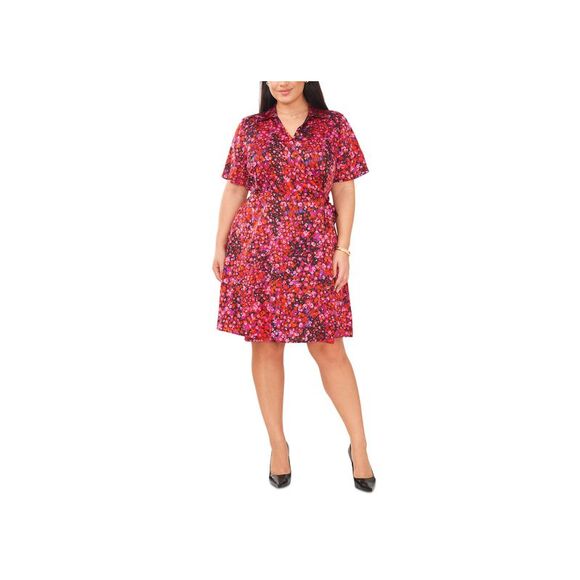 Plus Size Floral Collared Wrap Dress - Picture 1 of 1